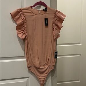 Express Pink Ruffle Sleeve Bodysuit